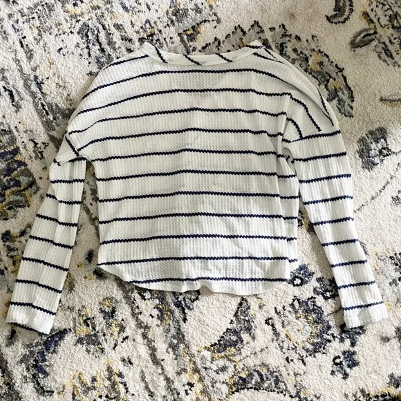 White And Blue Striped Tie Long Sleeve Shirt Womens XS - Picture 2 of 2